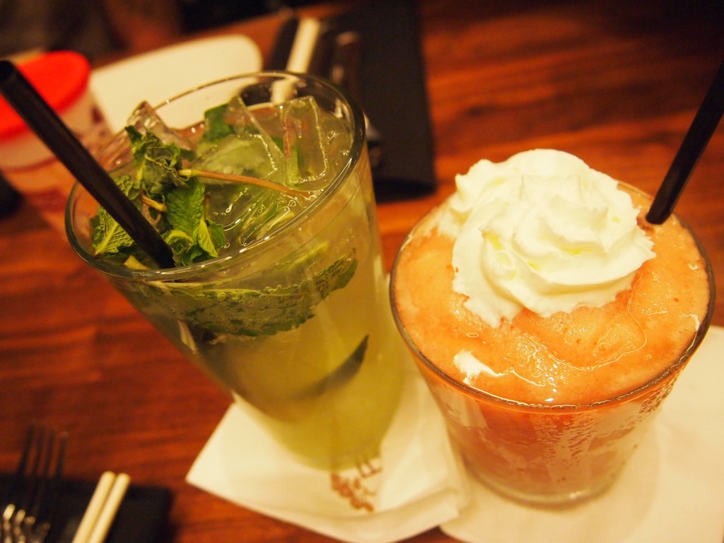 Asian Pear Mojito (left) - Auntie Chang's Fruit Frappe (right)